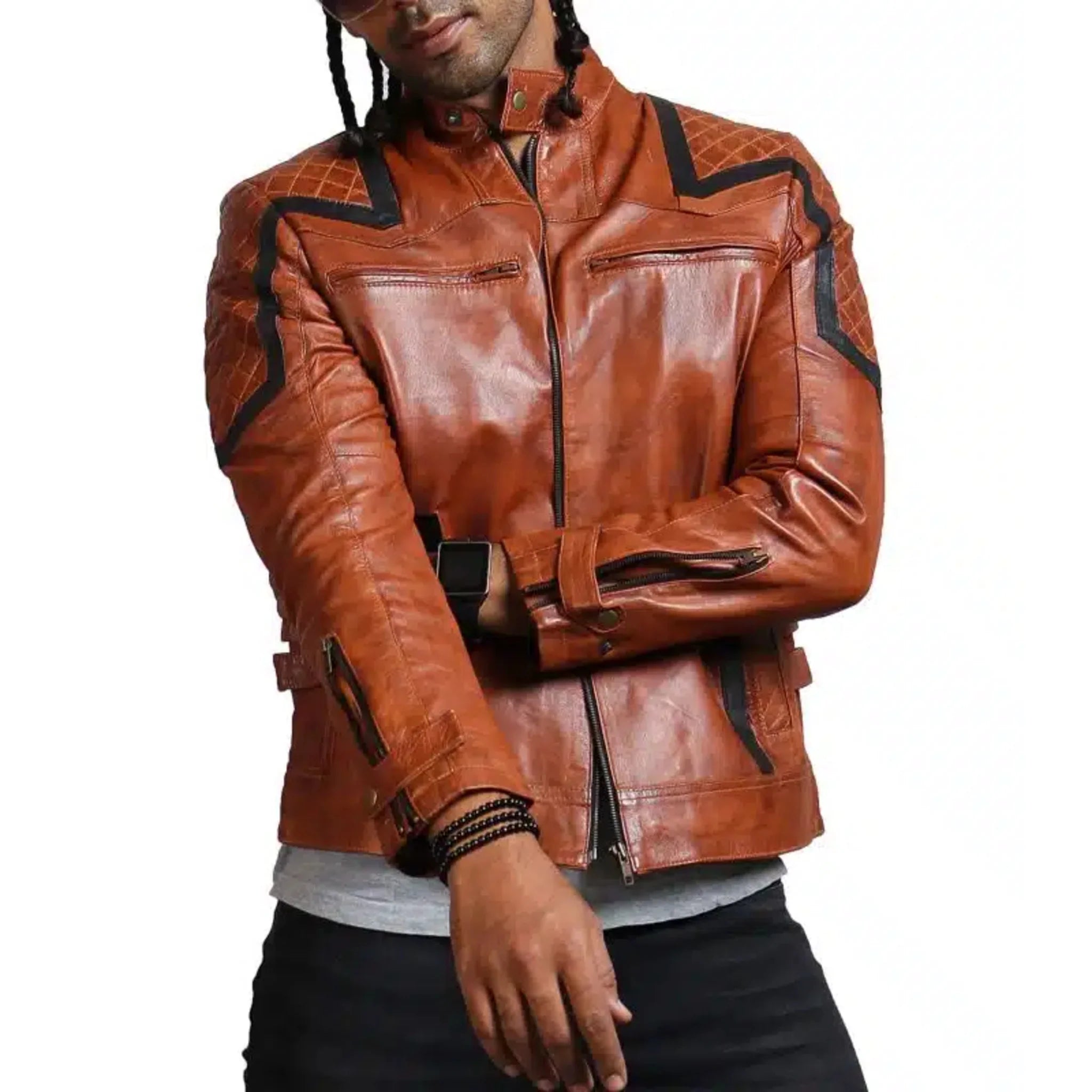 Designer Men Brown Waxed Leather Jacket