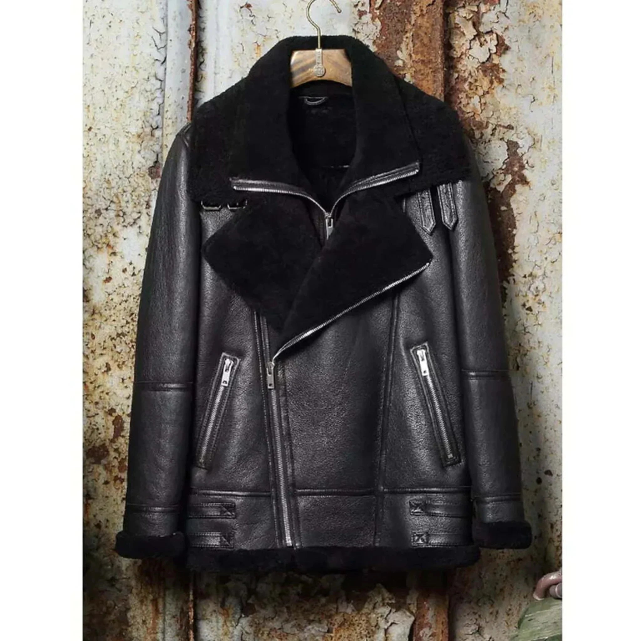 B3 Classic Bomber Shearling Sheepskin Motorcycle Leather Jacket