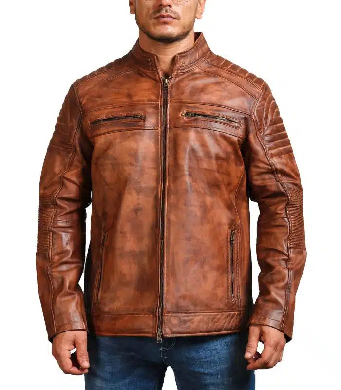 Cafe Racer Vintage Brown Cowhide Motorcycle Jacket