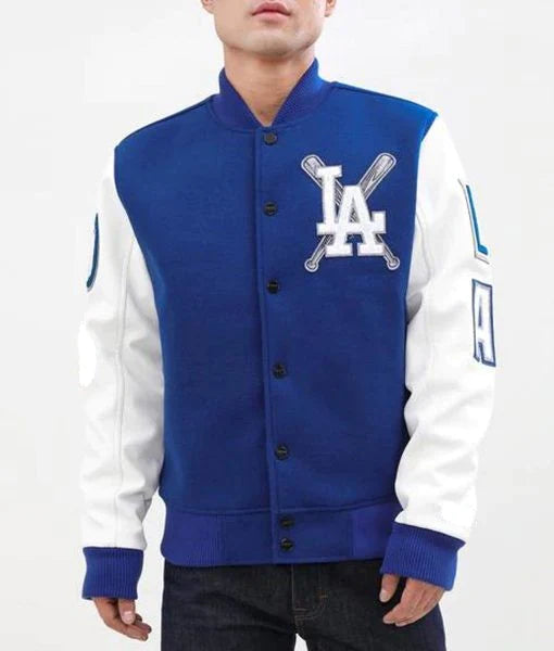 LA Dodgers Blended Blue and White Letterman Jacket