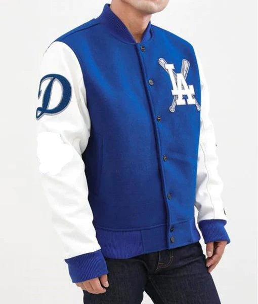 LA Dodgers Blended Blue and White Letterman Jacket