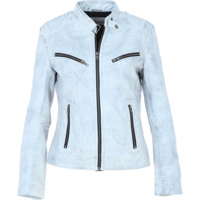 White Biker Leather Jacket White For Women