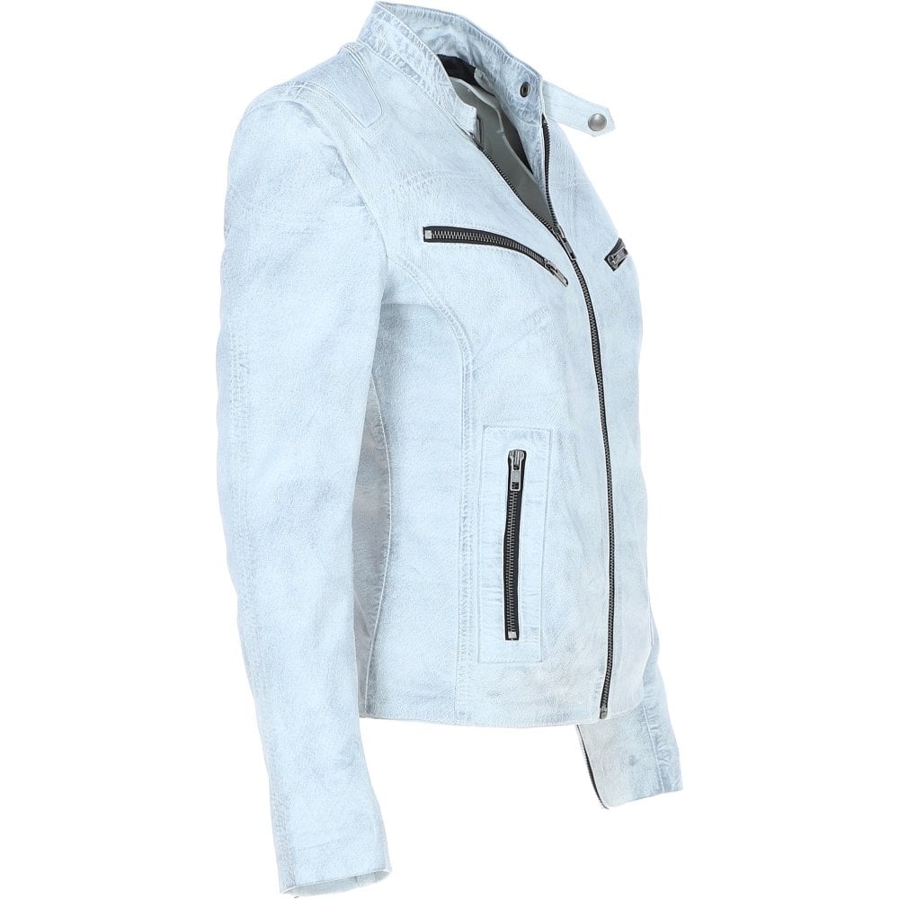 White Biker Leather Jacket White For Women