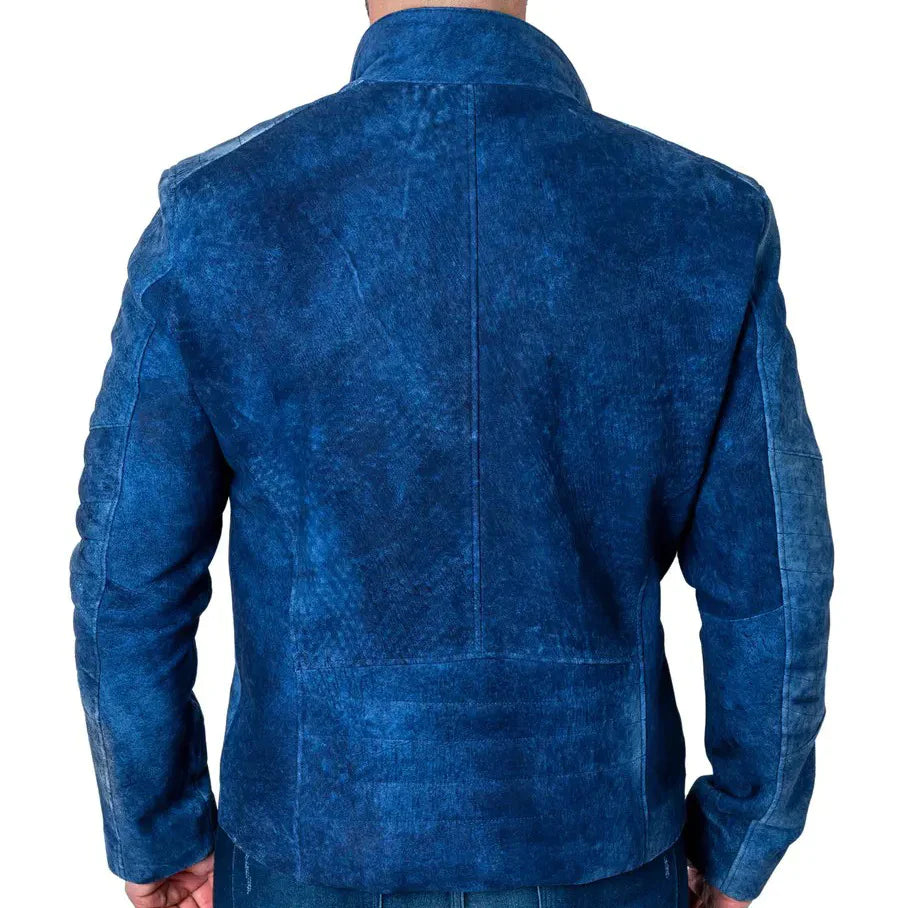 Mens Blue Suede Leather Jacket