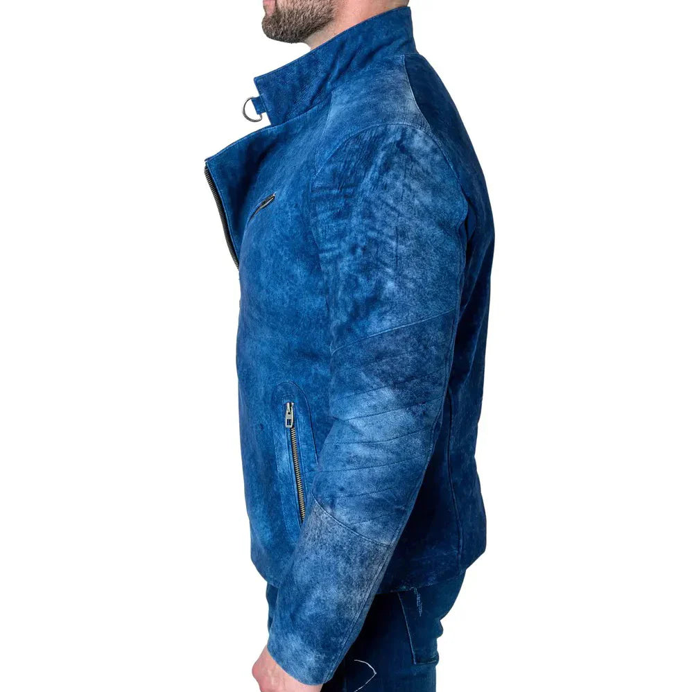 Mens Blue Suede Leather Jacket