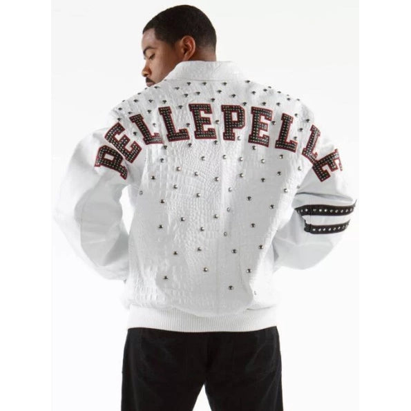 Pelle Pelle Studded Letterman White Jacket
