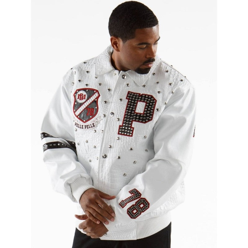 Pelle Pelle Studded Letterman White Jacket
