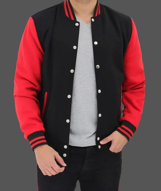 Men Baseball Red and Black Varsity Jacket