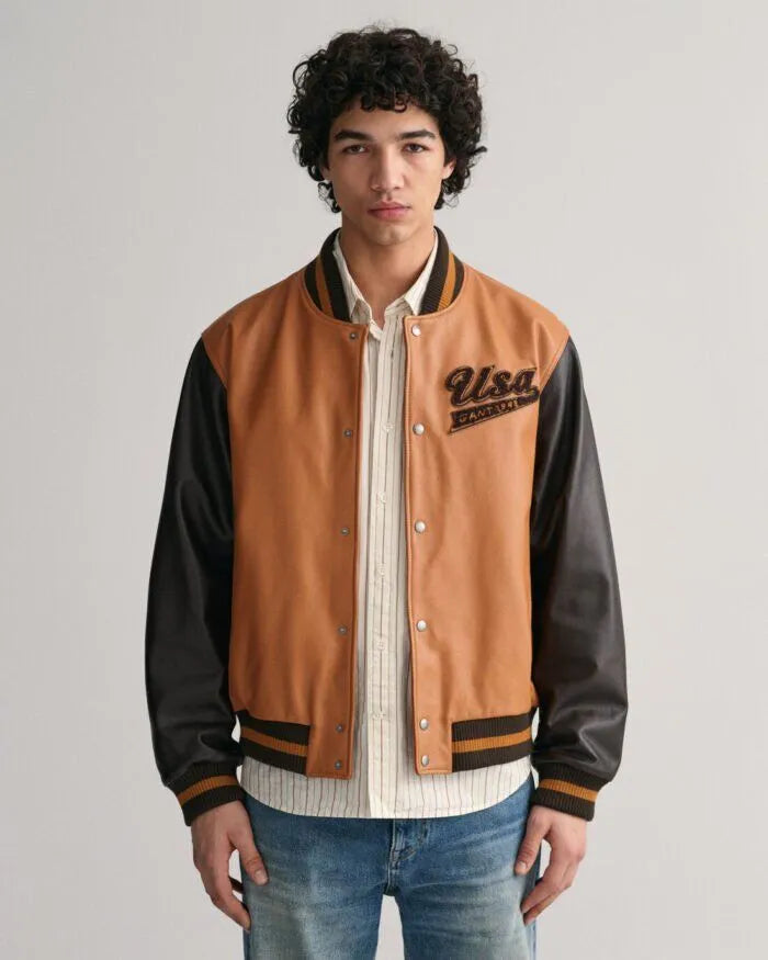 Gant Brown Varsity Leather Jacket