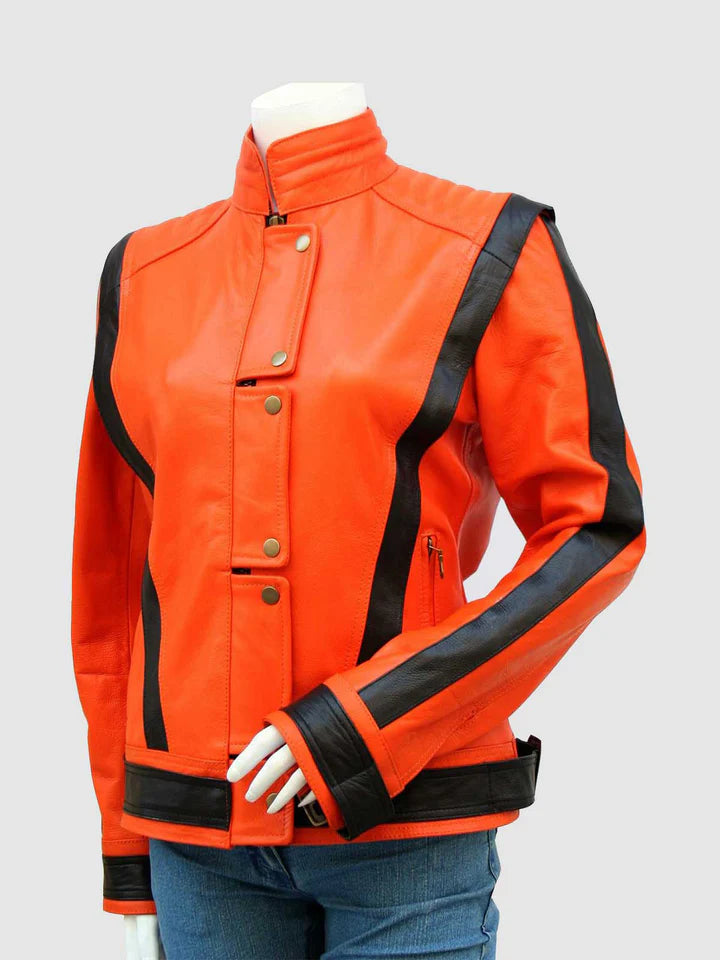 Orange Leather Biker Jacket