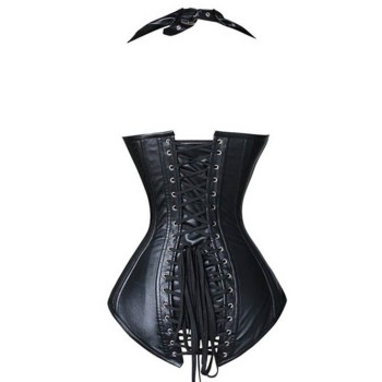 Gothic Sleeveless Turn Down Collar Lace Up Rivets Leather Corset