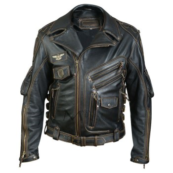 Men Genuine Cowhide Premium Leather Motorcycle Biker Top Leather Jacket