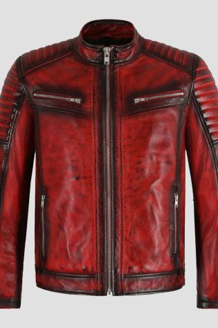 Cafe Racer Waxed Red Leather Jacket - Marx Leather Jacket